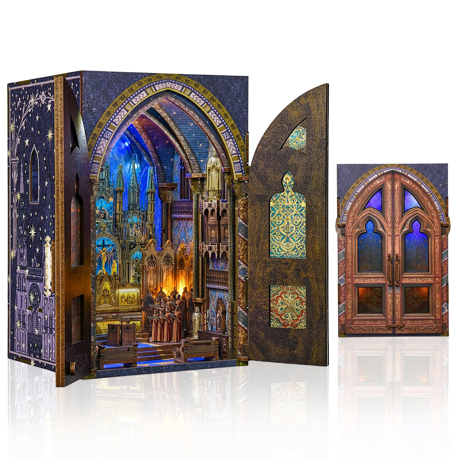 MiniCity Book Nook Kit - DIY Dollhouse Kit with LED Touch Light & Dust Cover - Stress Relief Miniature House Kit - Mindfulness Gift & Bookshelf Decor for Adults & Teens (Notre-Dame Bacilica)