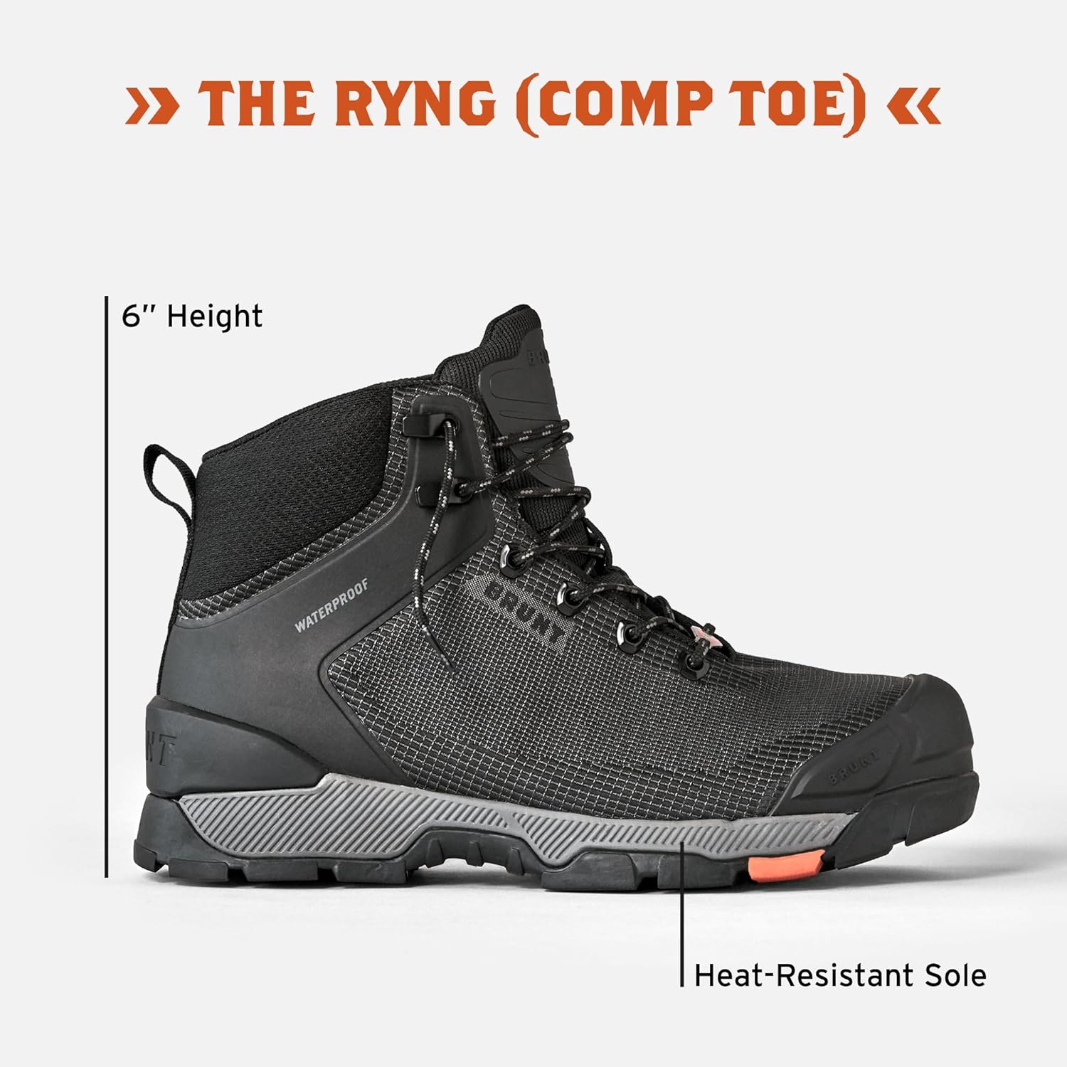 BRUNT Ryng (Comp Toe) -Men's Lightweight Waterproof Composite Toe Work Boot - EH Rated - Slip + Oil Resistant - Heat-Resistant Sole - Breathable, Flexible Fit - Adjustable