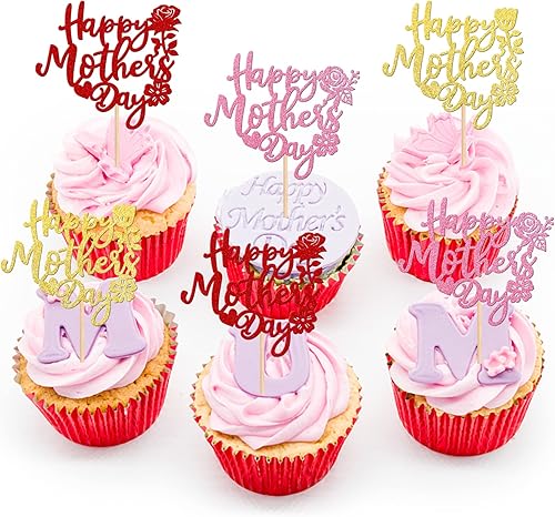 Miniatura 5 de 24 piezas de decoración para cupcakes con diseño de corazón con purpurina #1 para mamá, mariposa, amor, mamá, para el Día de la Madre, para el Día