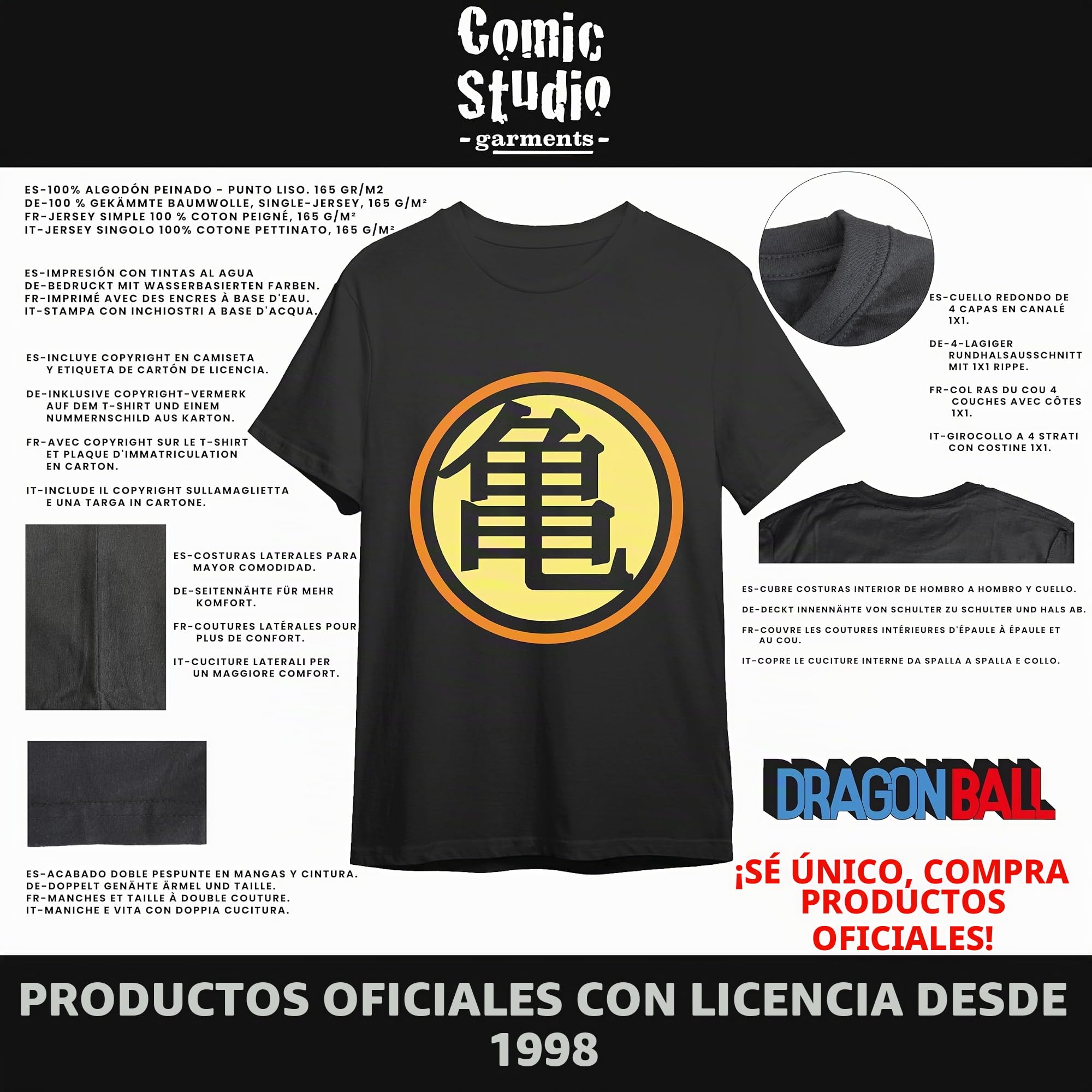 Dragon Ball Camiseta | Artículo Licenciado Oficial | Kame Logo | Unisex | Negro | XL