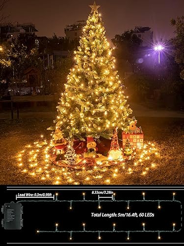 Miniatura 3 de Paquete de 4 luces LED de 16.4 pies cada uno, funciona con 60 luces LED para árbol de Navidad para interiores y exteriores, 8 modos de luces de