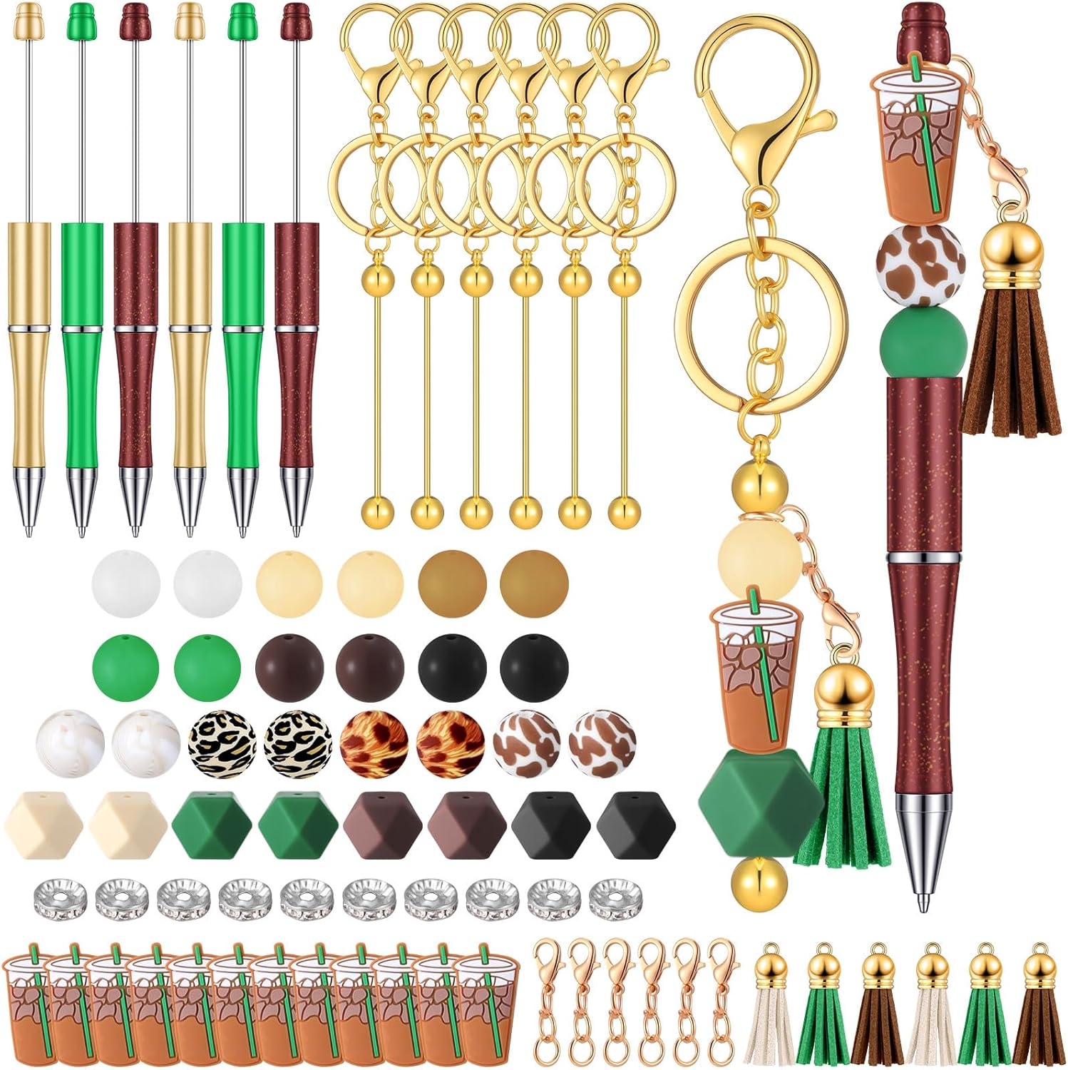 Colarr 12 Pcs Beadable Pens and Beadable Keychain Bars with