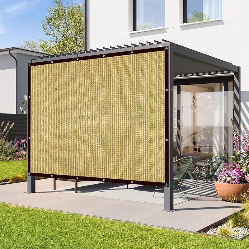 QOFLY Árnyékoló Háló 1x2m - Bézs Kerti Napvédő Fólia Fűzőszemekkel, Légáteresztő Szélvédő, Vízáteresztő Polyester Napellenző