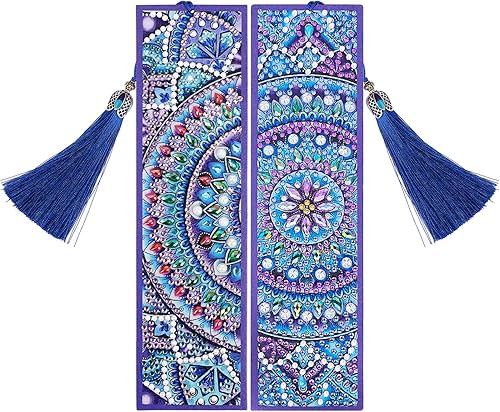 Marcapáginas de pintura de diamante con mandala 5D para bricolaje, pintura por números para regalo de cumpleaños de graduación, borla de diamante