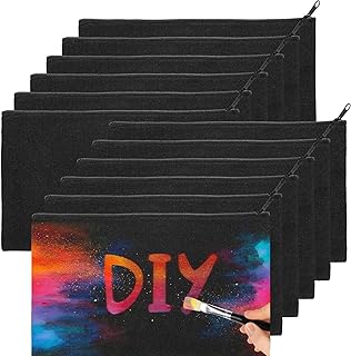 12 bolsas de tela en blanco para manualidades, para pintar, color negro, estuche para lápices, cosméticos con cremallera, 21 x 12 cm, 12 unidades., /