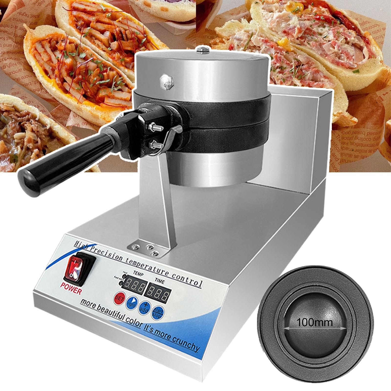 Máquina para hacer waffles y hamburguesas comercial, panel de control con pantalla digital, calentamiento de doble cara de 50 a 220 ℃, temporizador de 0 a 9'59", máquina para hacer hamburguesas eléc