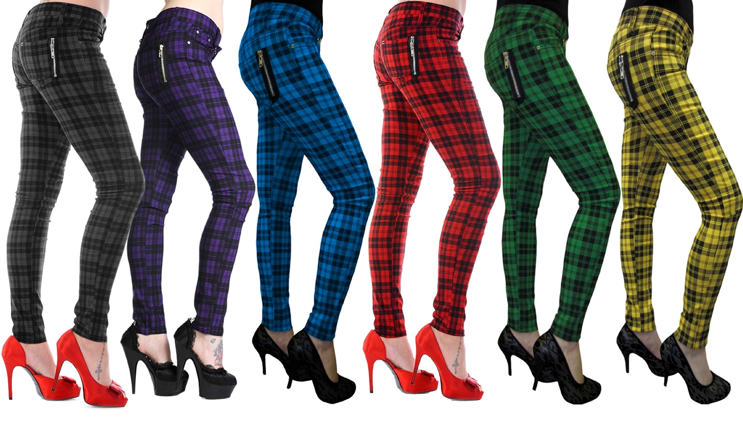 Röhrenhose Karo Hose Damen Karierte Hosen Punk Emo Alternative Mode, Grün, XL