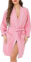 Vlazom Women Dressing Gown, Lightweight Waffle Robe Soft Cotton Bathrobes Mid-Length Robes with Pockets for All Seasons Spa Hotel Sleepwear Size UK 6-24
