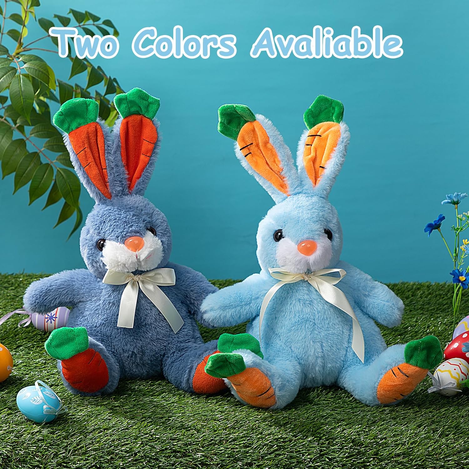 HollyHOME Bunny Stuffed Animal, Bunny Plush Toys, Cute Carrot Rabbit Easter Gift for Kids Girls Boys 15 inch Blue - Image 7
