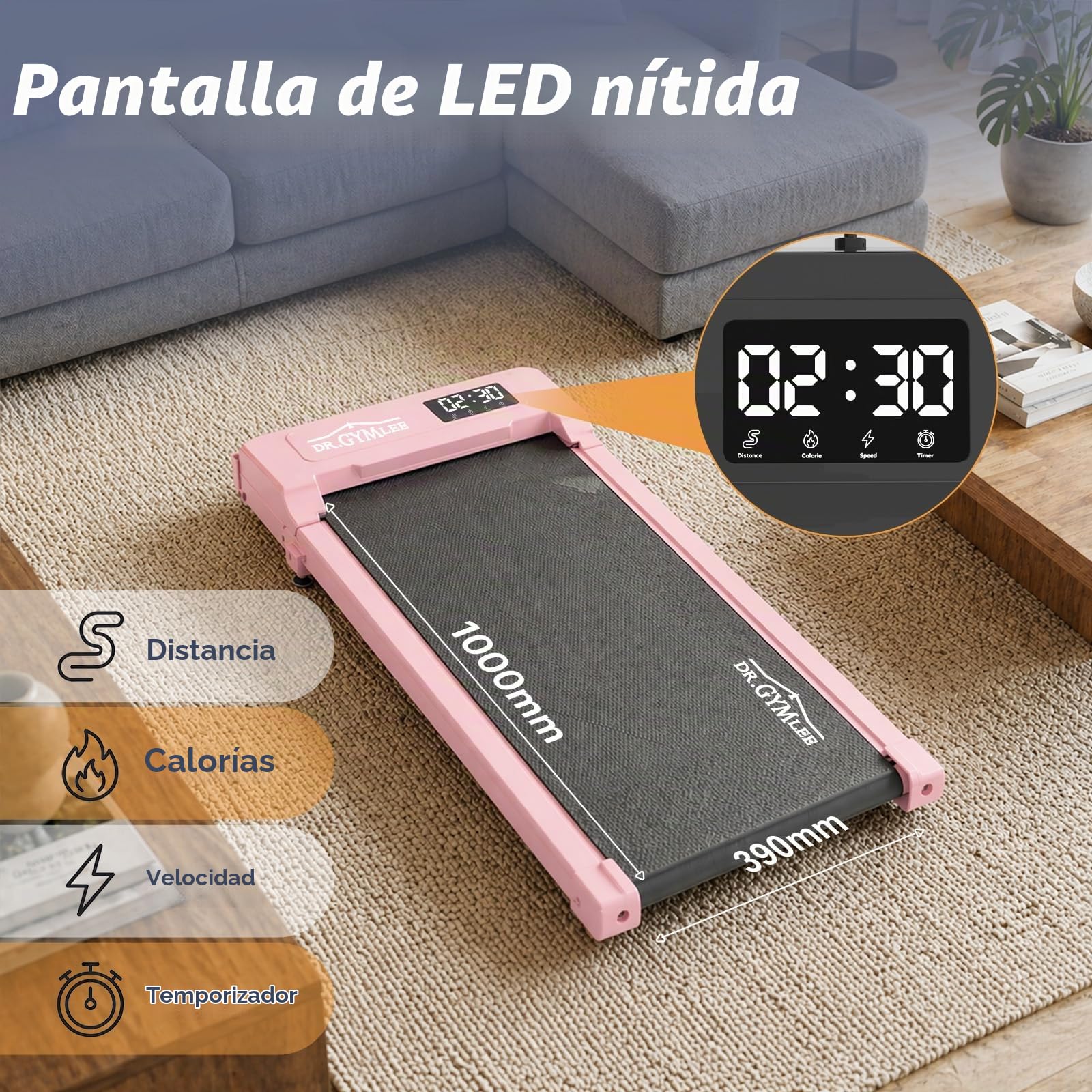 Cinta de Correr/Alfombrilla para Caminar con Motor silencioso para Uso doméstico, Pantalla y Control LED, diseño Que Ahorra Espacio para Caminar y Correr, Alta Capacidad de Carga.