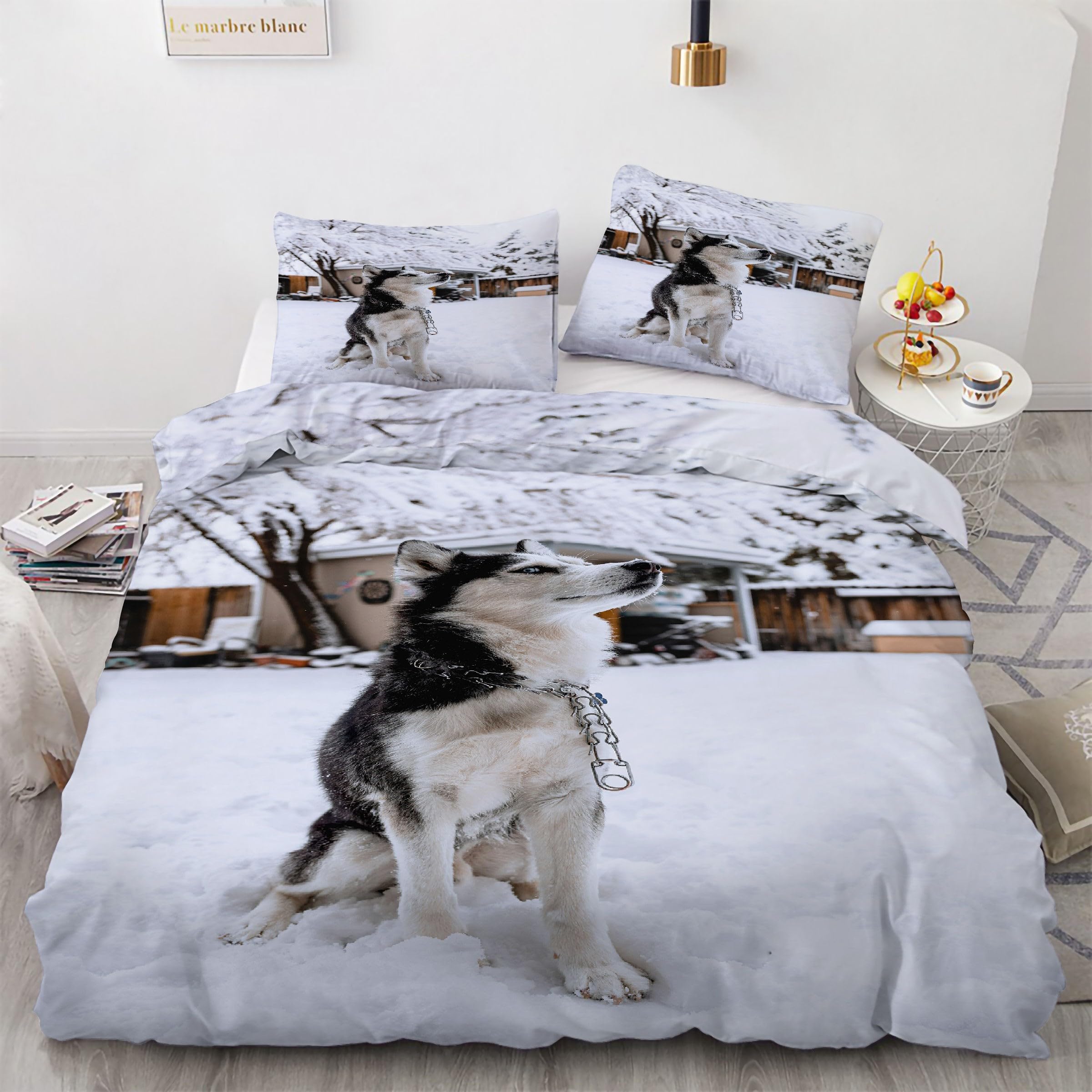 Housse de Couette 240 x 260 Neige en microfibre avec 2 taies d'oreiller