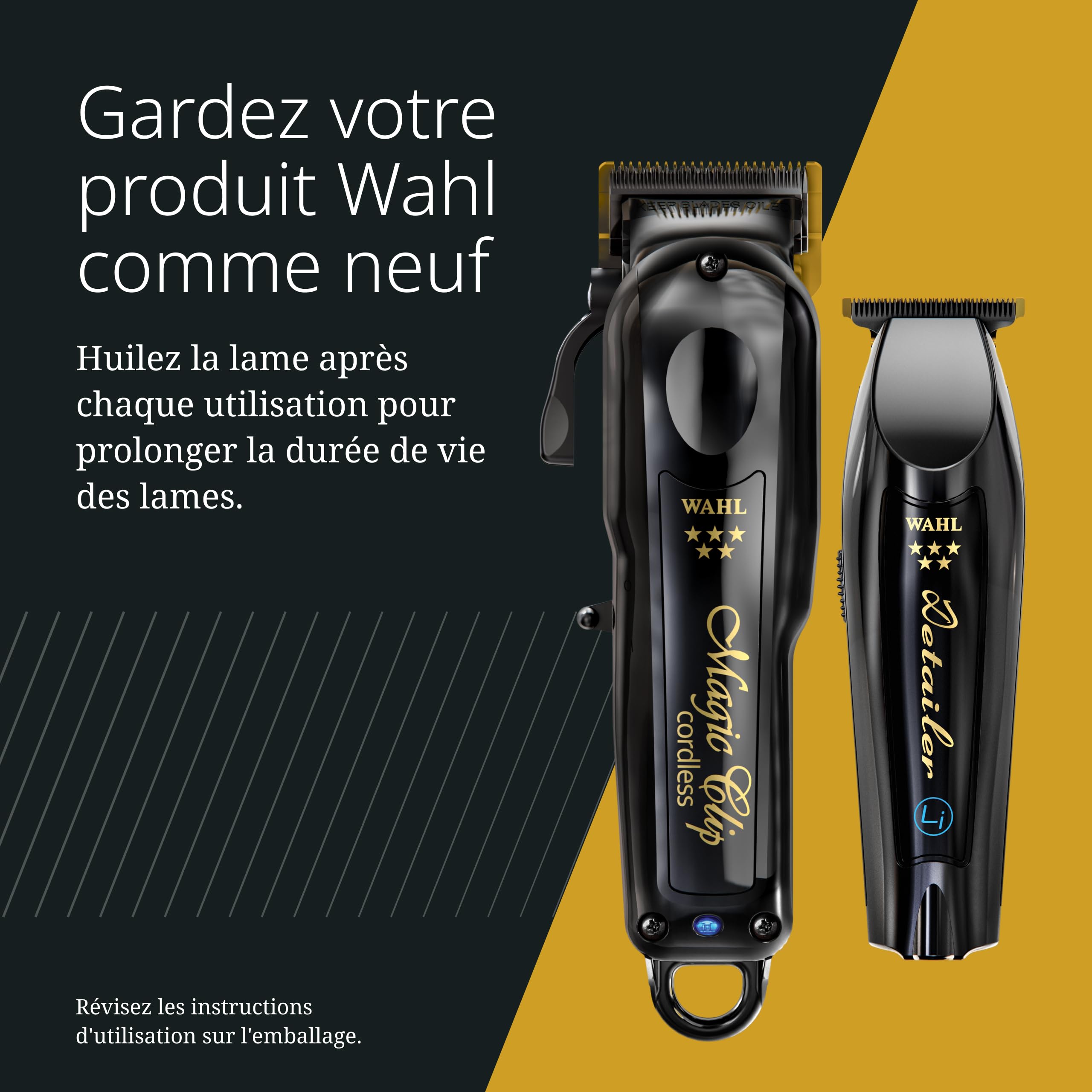 Wahl Barber Combo Sans Fil, Black Magic Clip et Detailer Li | Combo Sans Fil, Black Magic Clip et Detailer Li, Lames Titane DLC, jusqu'à 100 Minutes d'Autonomie, Kit Complet