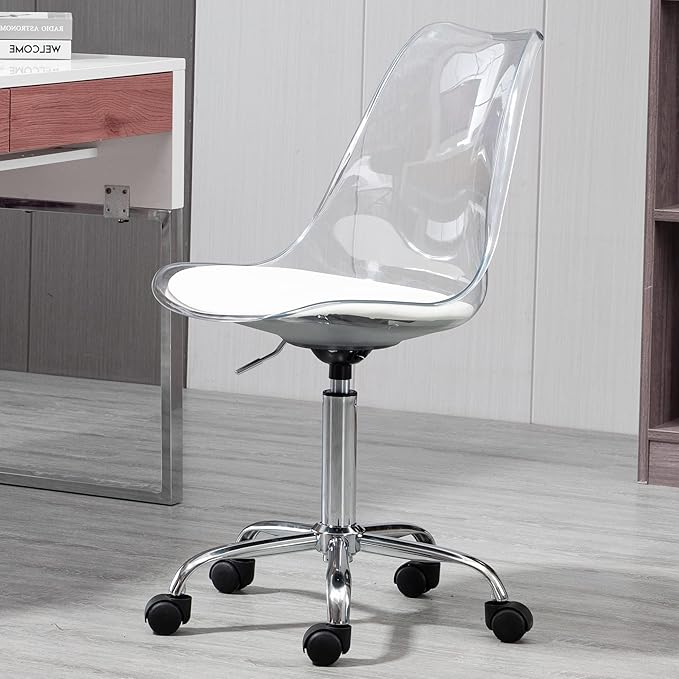 HOMEFUN Clear Desk Chair with Cushion, Armless Acrylic