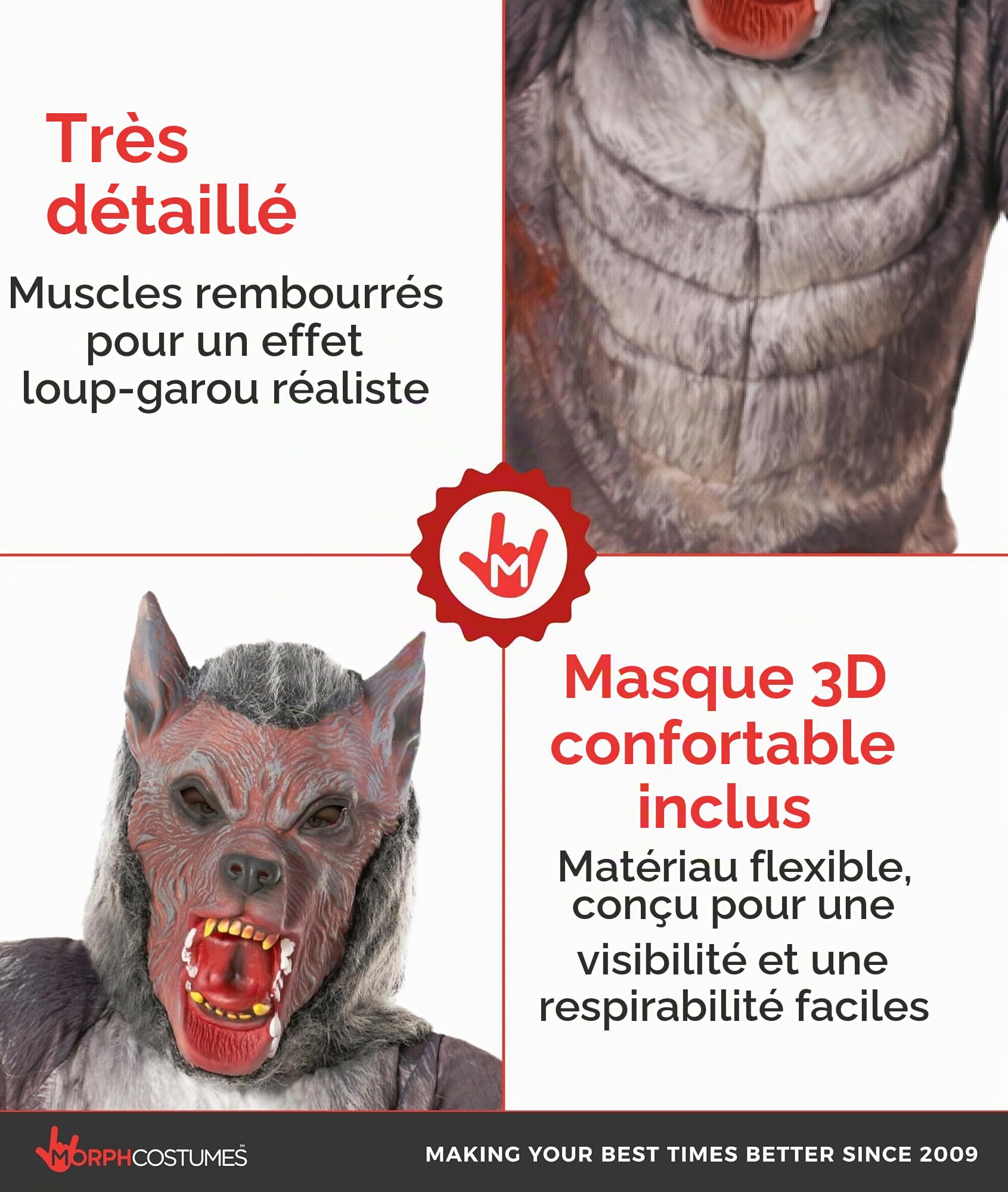 Morph Deguisement Loup Garou Enfant, Costume Halloween Enfant, S