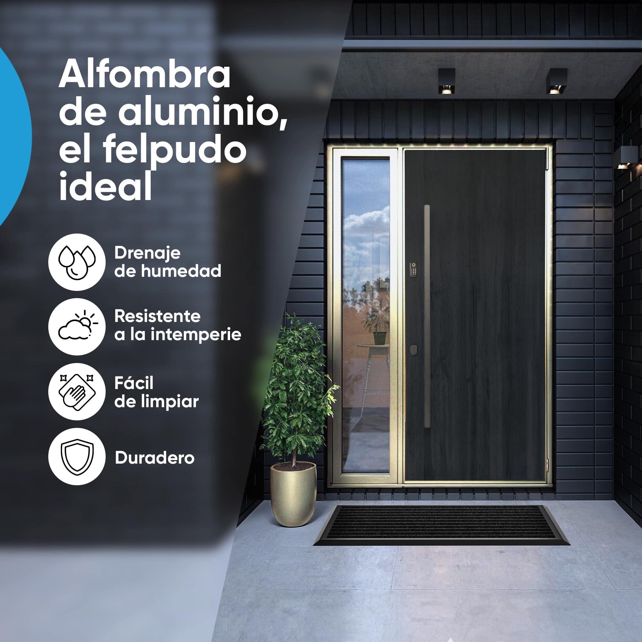 WEST&EAST Felpudo para Entrada de casa Exterior 55x90 cm, Felpudo Exterior con Borde de Aluminio Negro, Alfombra atrapa-Suciedad para la Entrada de casa, Alfombra Puerta Entrada, tapete para Entrada