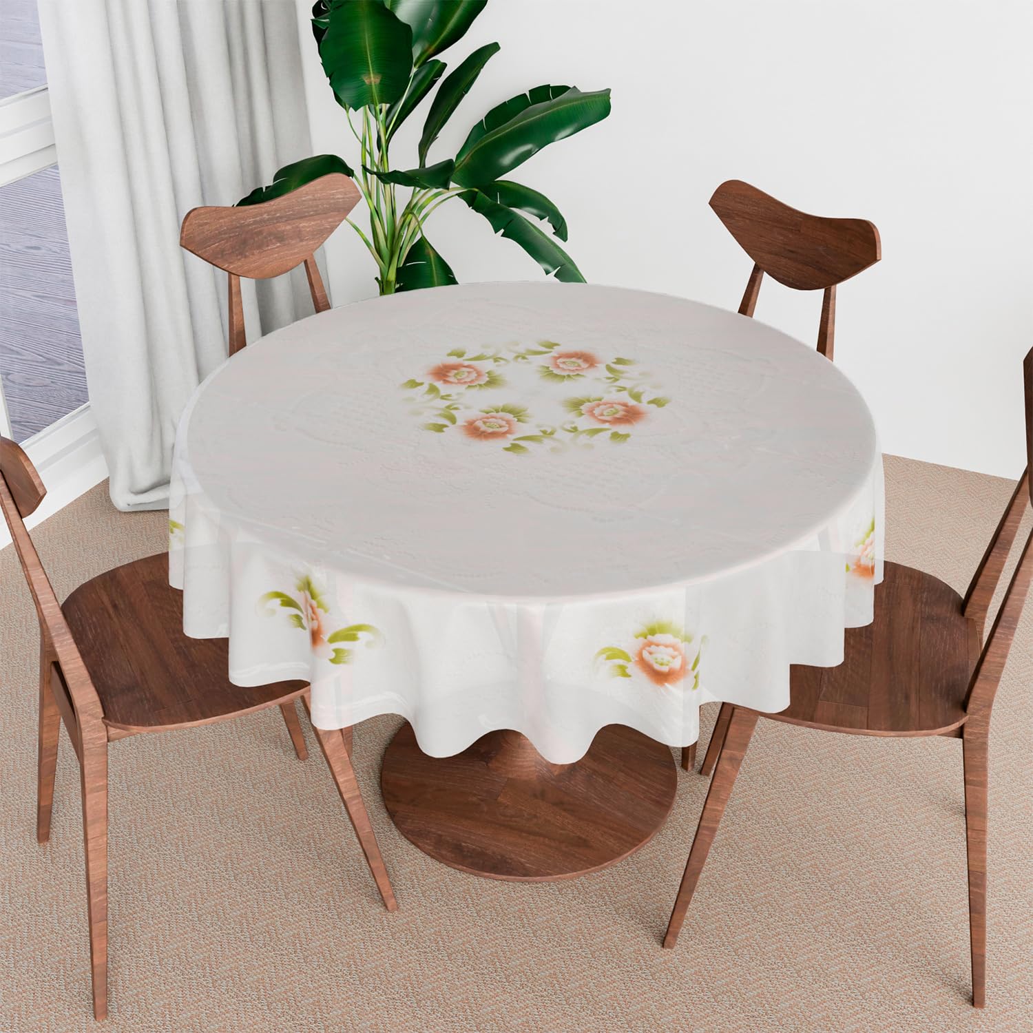 Fun Homes - Round Table Cloth - Flower Print - Dining Table Cover 4/6 Seater Waterproof for Parties, Indoor/Outdoor Gatherings - Transparent Table Cover Alternative - Round Table Cover - White (B0D2ZKRT1D) Amazon Price History, Amazon Price Tracker