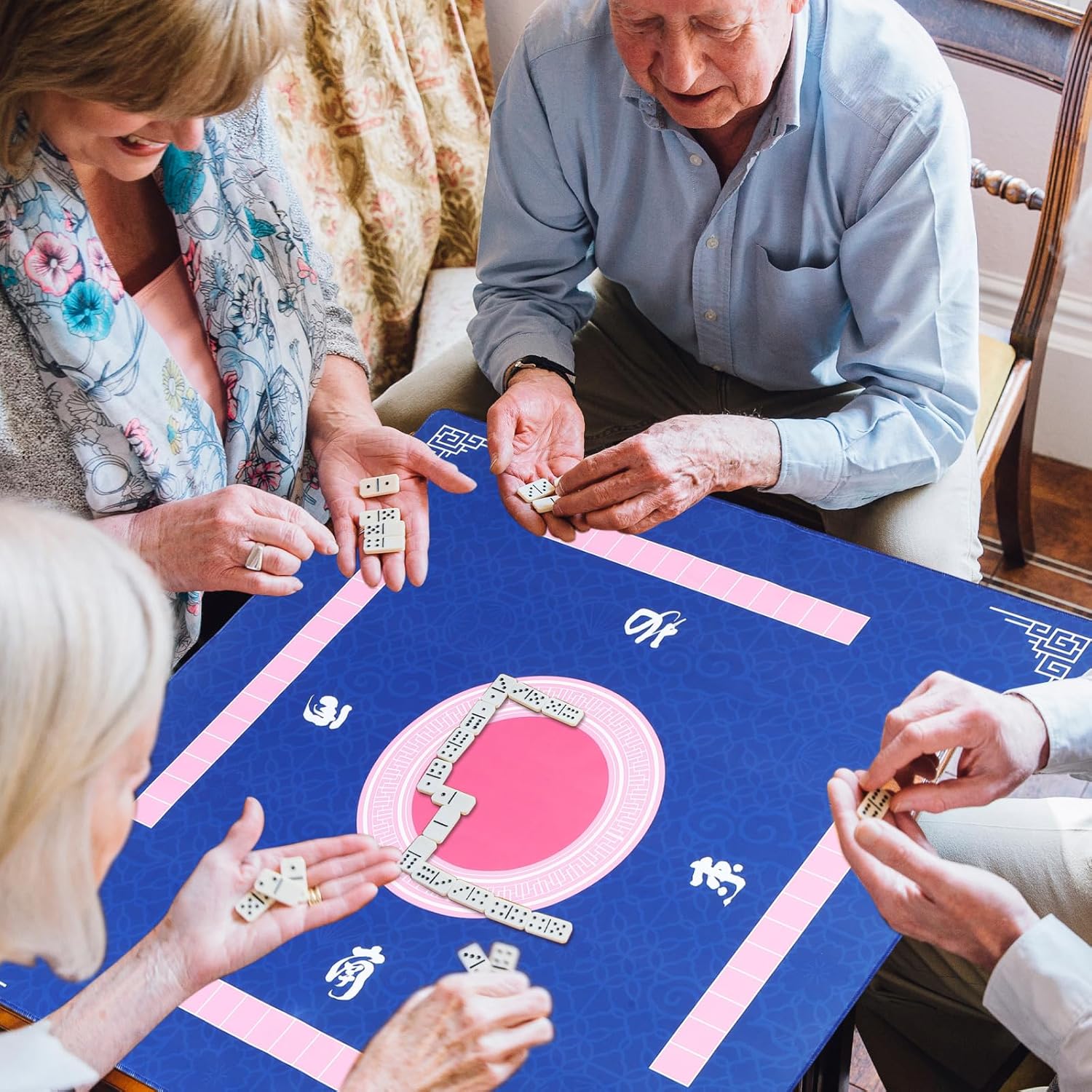 Breling Mahjong Mat for Table, 31. 5" Anti Slip and Noise Reduction Mahjong Table Cover, Large Gaming Mat with Carrying Bag for Poker, Dominoes, Card and Board Games(Blue and White Porcelain)