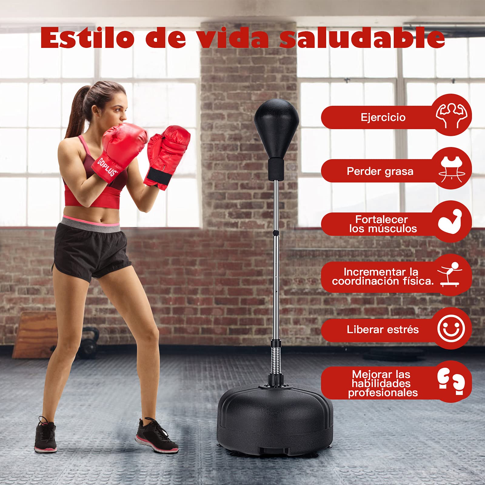 COSTWAY Saco de Boxeo Set de 140-158 cm de Altura Ajustable Saco de Boxeo con Guantes de Boxeo para Hogar Ejercicio para Nños y Aulto