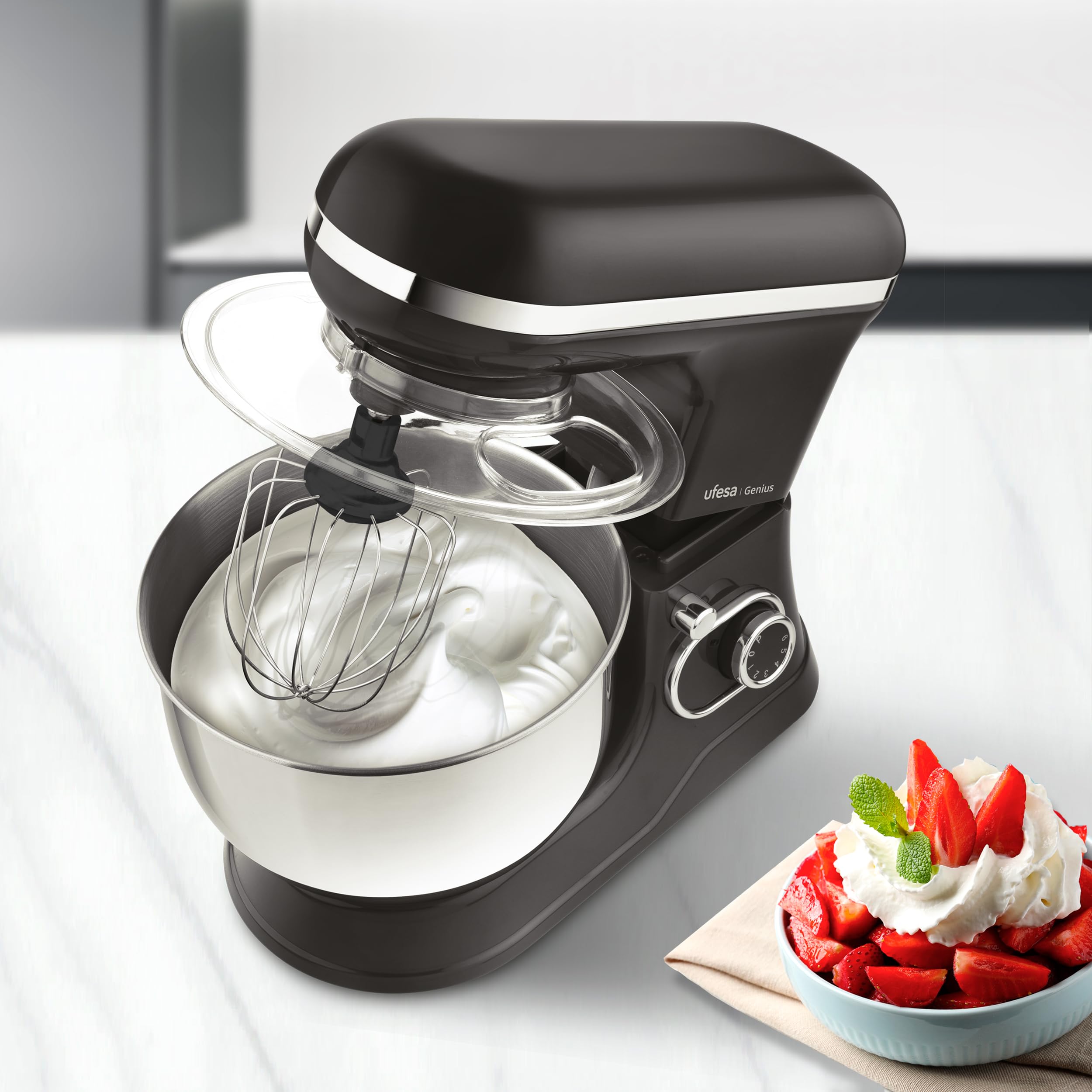 Ufesa Genius Robot Pâtissier 5 en 1 pour Pâtisserie Professionnelle, 1200W, 5L, Robot de Cuisine Multifonction, Bol en Acier Inoxydable, 6 Vitesses + Turbo, 3 Accessoires Inclus, Sans BPA