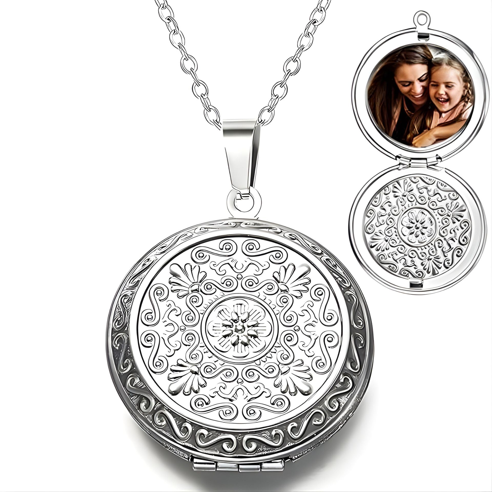 via mazzini No-Tarnish No-Rusting Never Fading Circular Memory Photo Locket Pendant With Chain for Women and Men (NK1014)-picture-14