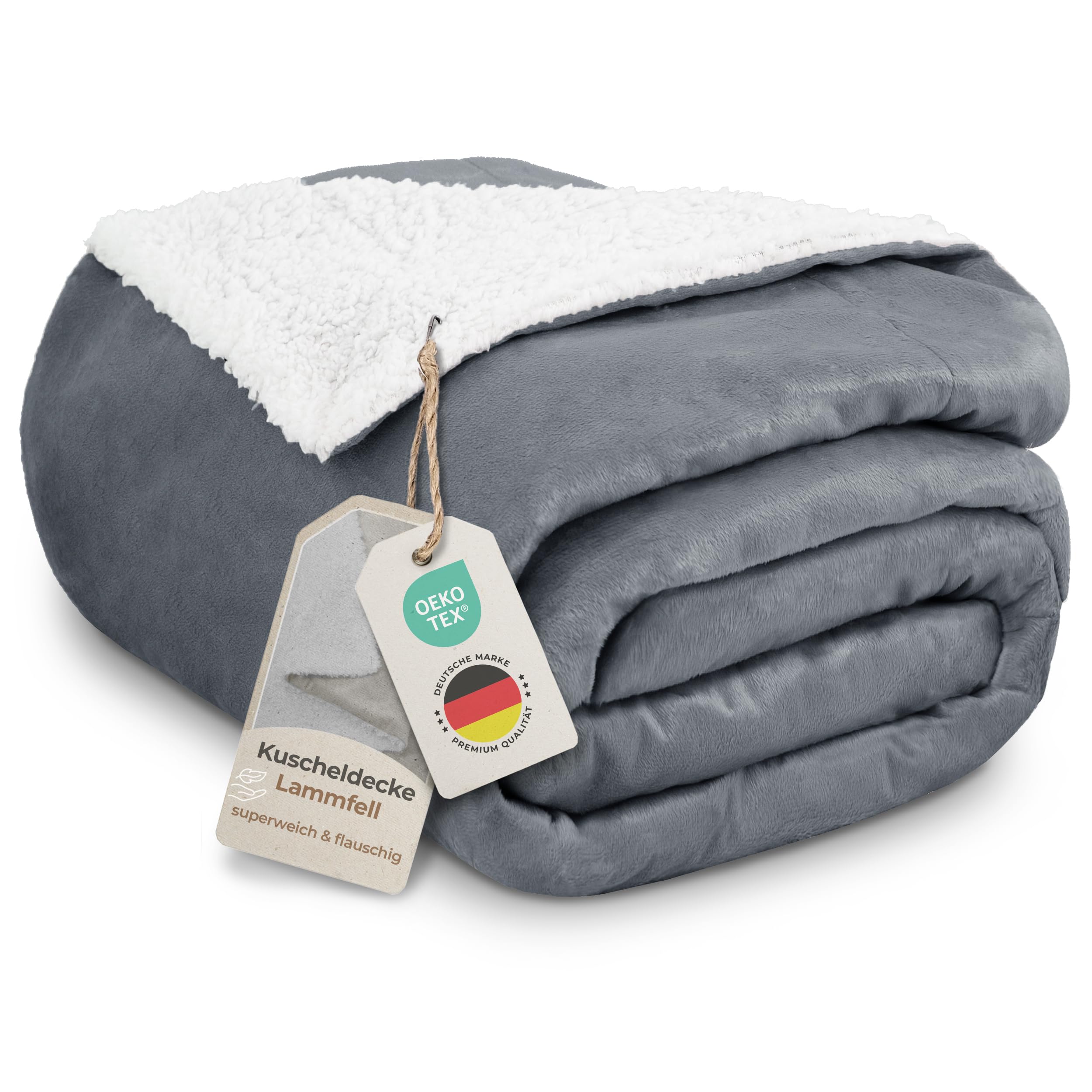 Gräfenstayn® Dicke Kuscheldecke flauschig & super weich - warme Sherpa-Fleecedecke in Lammfell-Optik als Wohndecke, Tagesdecke & Sofadecke - Überwurf Decke Sofa & Couch (Anthrazit 240x220)