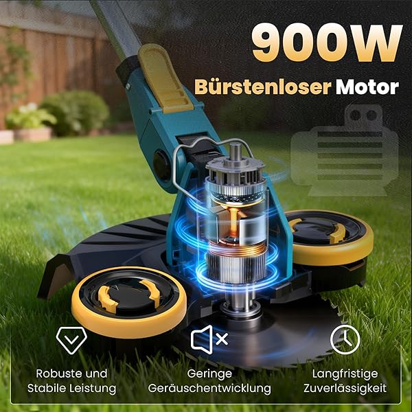 Rasentrimmer mit Akku und Unkrautbürste, Akku Rasentrimmer für Makita-Akkus mit 4 Klingentypen und 2X4.0Ah Akkus, 21V Bürstenlose Freischneider Akku für Garden Trimmen (Blau) - 3