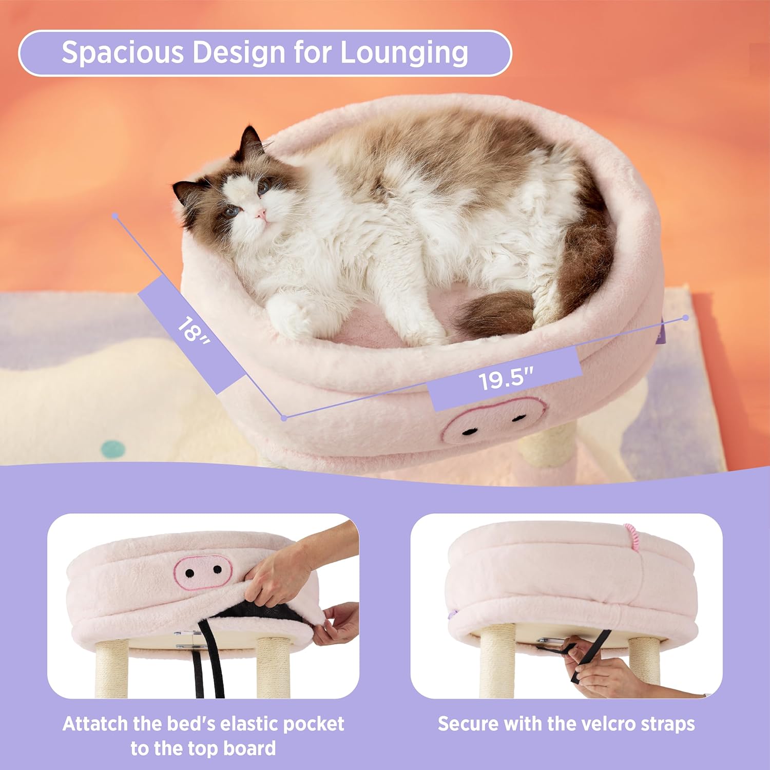 review Lesure Cute Cat Tree Tower - Cat Tower with Nature Sisal Scratching Post for Indoor Large Cats and Kittens, Featuring with Soft Removable Cat Bed,Wide Perch, Playful Toy, 22x16.5x22.8in，Pink