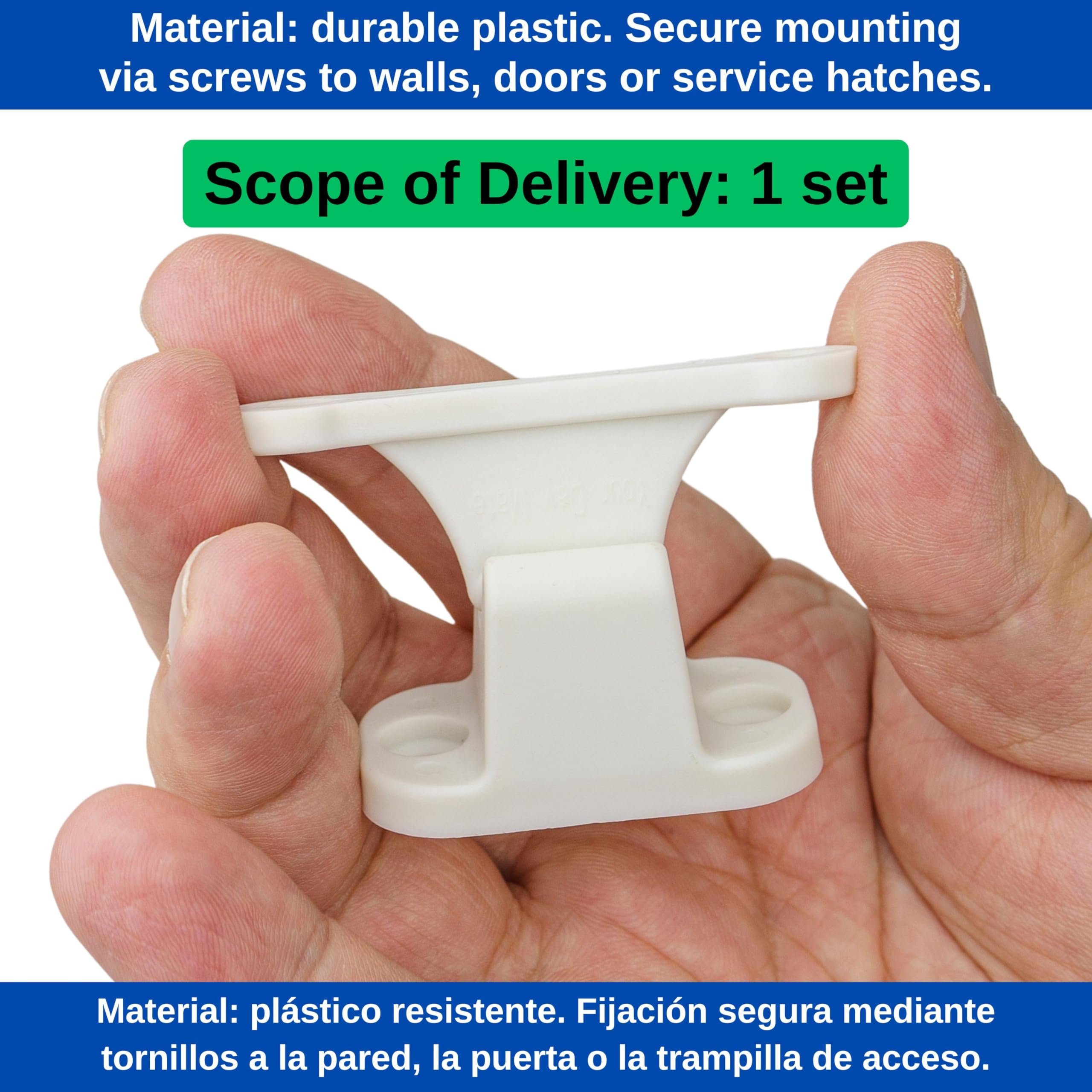 Fermo per Porta Roulotte e Camper, Interasse fori 35 mm e 48 mm, Serratura di Bloccaggio Bianca, per Sportelli di Servizio e Gavoni di Stoccaggio, Sicura per Porta Camper, Accessori Camper Roulotte