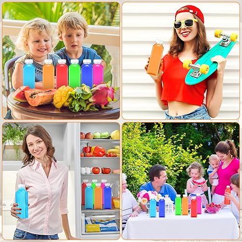 Miniatura 18 de 200 botellas de plástico para jugo con tapas, botellas de agua cuadradas vacías transparentes, recipientes para bebidas a granel, reutilizables