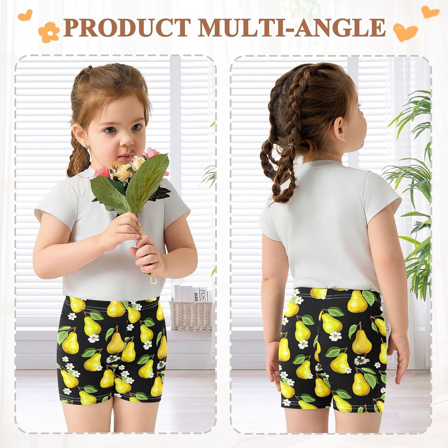 Pear Blossom Leaf Black Girls Bike Shorts Toddler Soft Cotton Active Under Dress Shorts