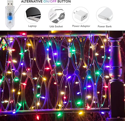 Miniatura 4 de MAGGIFT Guirnalda de 200 luces LED para colgar al aire libre, impermeable, 6.5 x 9.8 pies, luces USB de cortina de hadas. 8 modos de enchufar con