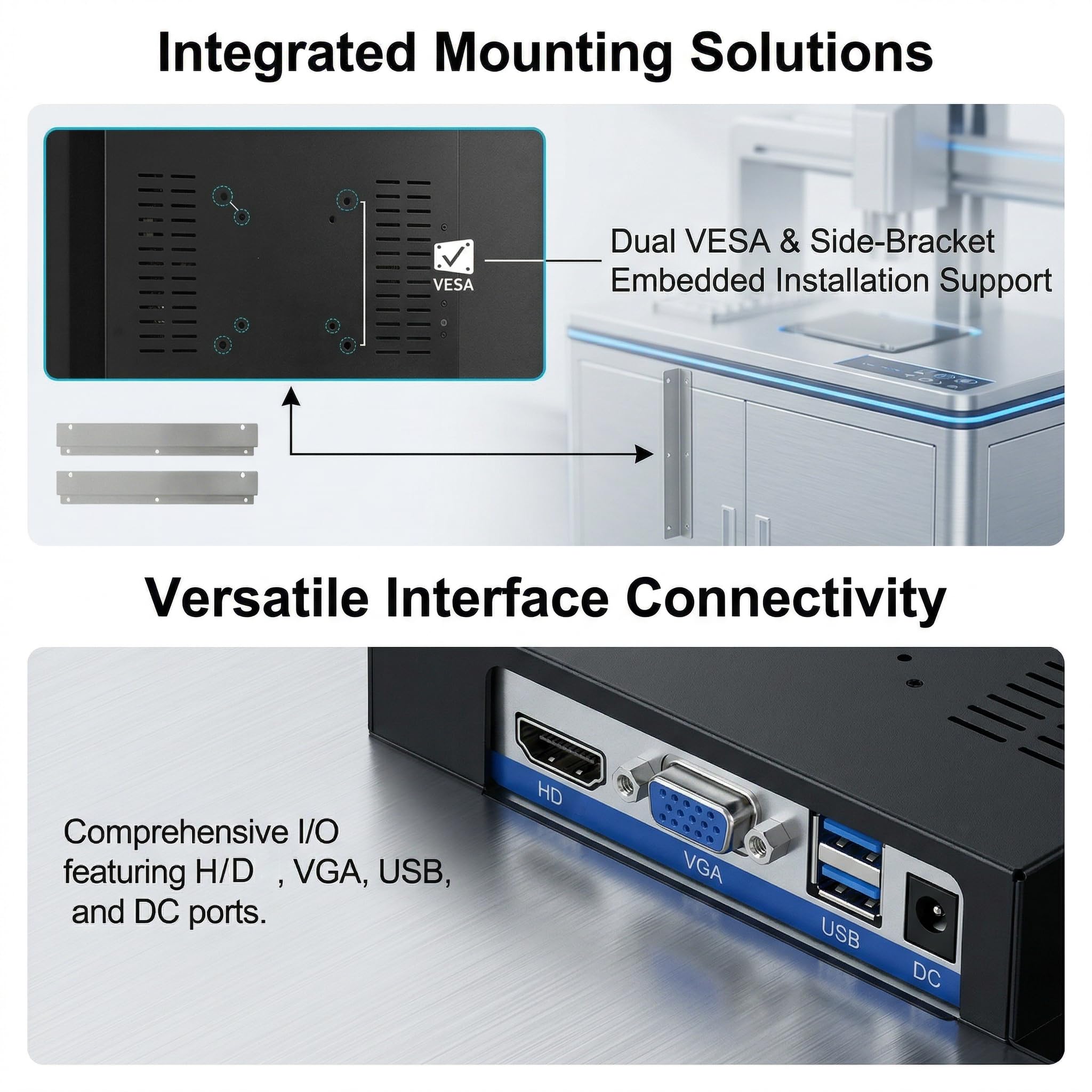 VSDISPLAY Monitor industriale di tocco di 13.3 pollici, 1920×1080, 300 nits | IP65 anteriore, tocco di 10 punti, ampio angolo di visione, corpo del metallo