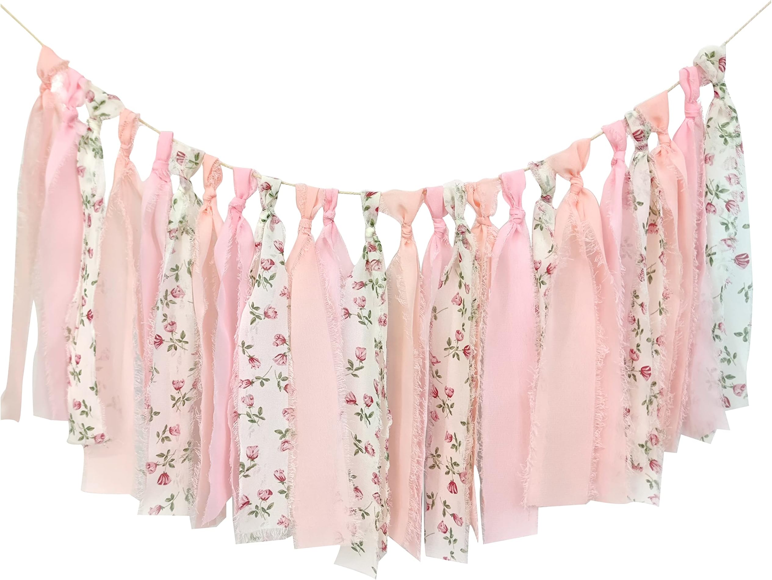Pink Floral Tsaasel Garland for Wedding Spring Tea Party Haning Chiffon Tassel Banner Table Decor