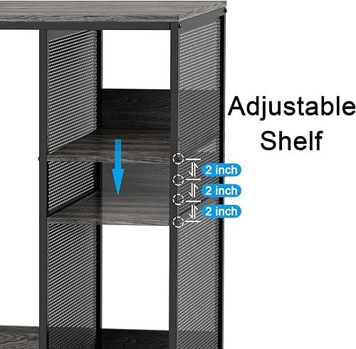 Miniatura 7 de Armario de barra de café de 3 niveles con espacio para mini refrigerador, soporte rústico de microondas gris resistente, estante organizador de
