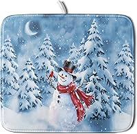 Vista 84 de Tapete de secado de platos con diseño de pájaro rojo de Feliz Navidad, absorbente y de secado rápido, protector para encimera de cocina, 18 x 24