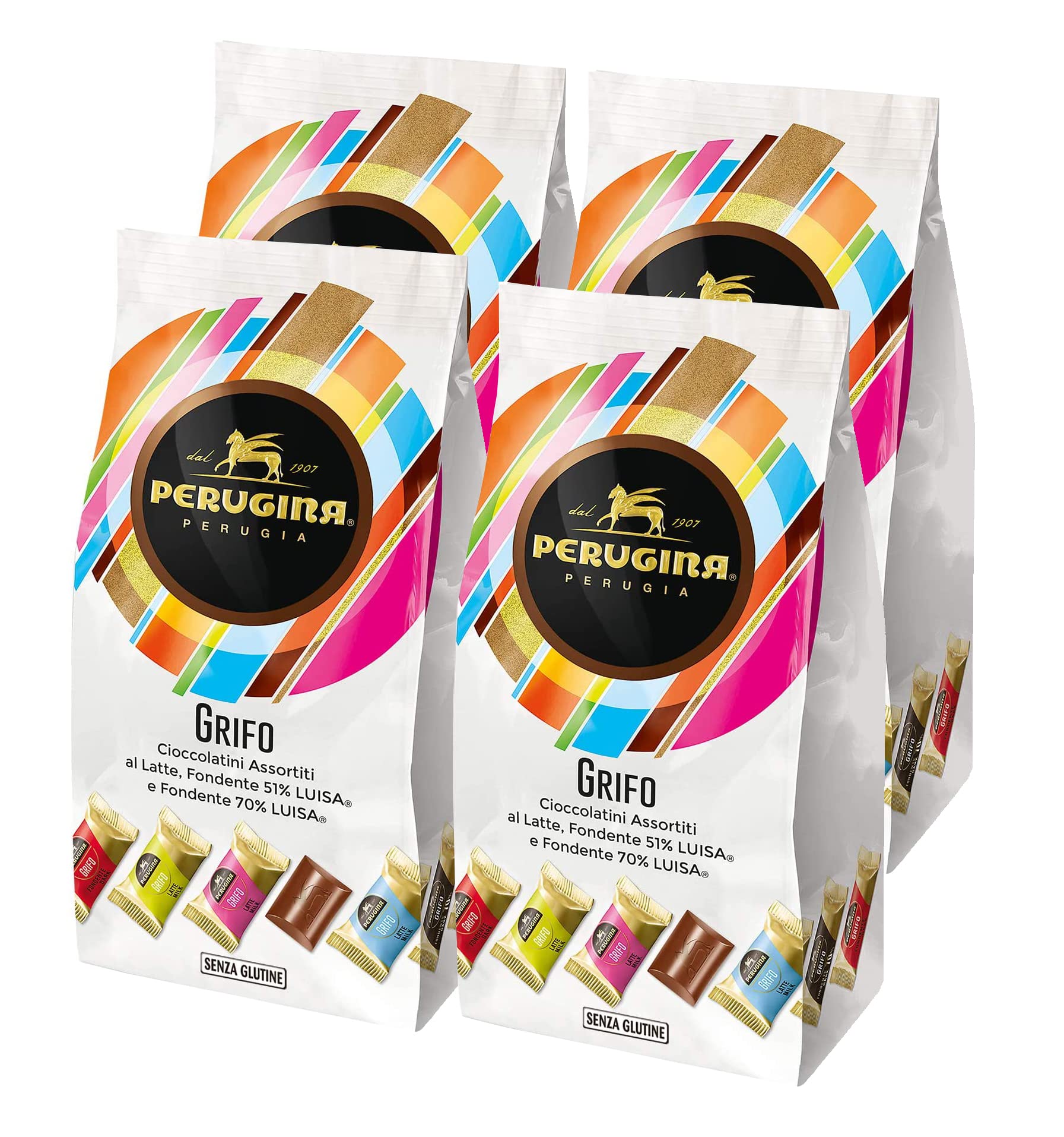 4X Perugina Grifo Confezione con Cioccolatini Assortiti: al Latte, Fondente 51% e Fondente 70% 180g (2023)