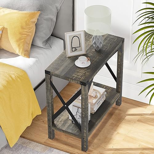 Miniatura 7 de IDEALHOUSE Mesa auxiliar de granja para espacios pequeños, mesa auxiliar rectangular para sala de estar, dormitorio, sala de estar (roble rústico)