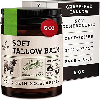 Beef Tallow for Skin - Tallow And Herbal Balm For Face - Gift Ready Box - Tallow Face Moisturizer - Tallow Balm - Grass Fed Tallow Face Cream Lotion (5.0 Oz, Herbal-Rose)