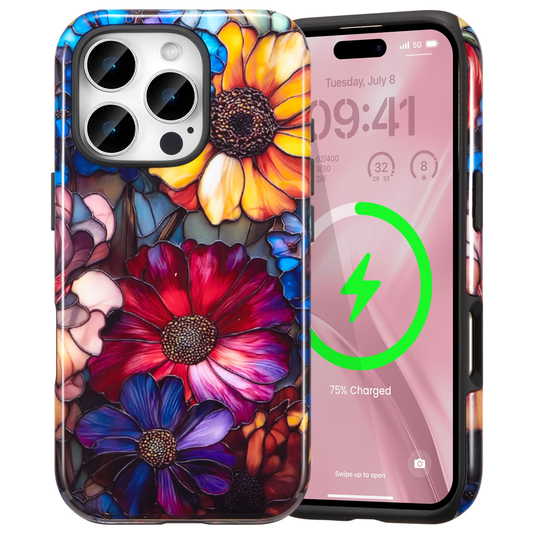 ZCDAYE for iPhone 15 Pro Max Case Compatible with Magsafe, Elegant Magnetic Girly Aesthetic Floral Shockproof Protective Cover for Girls Women-Splendid Flowers
