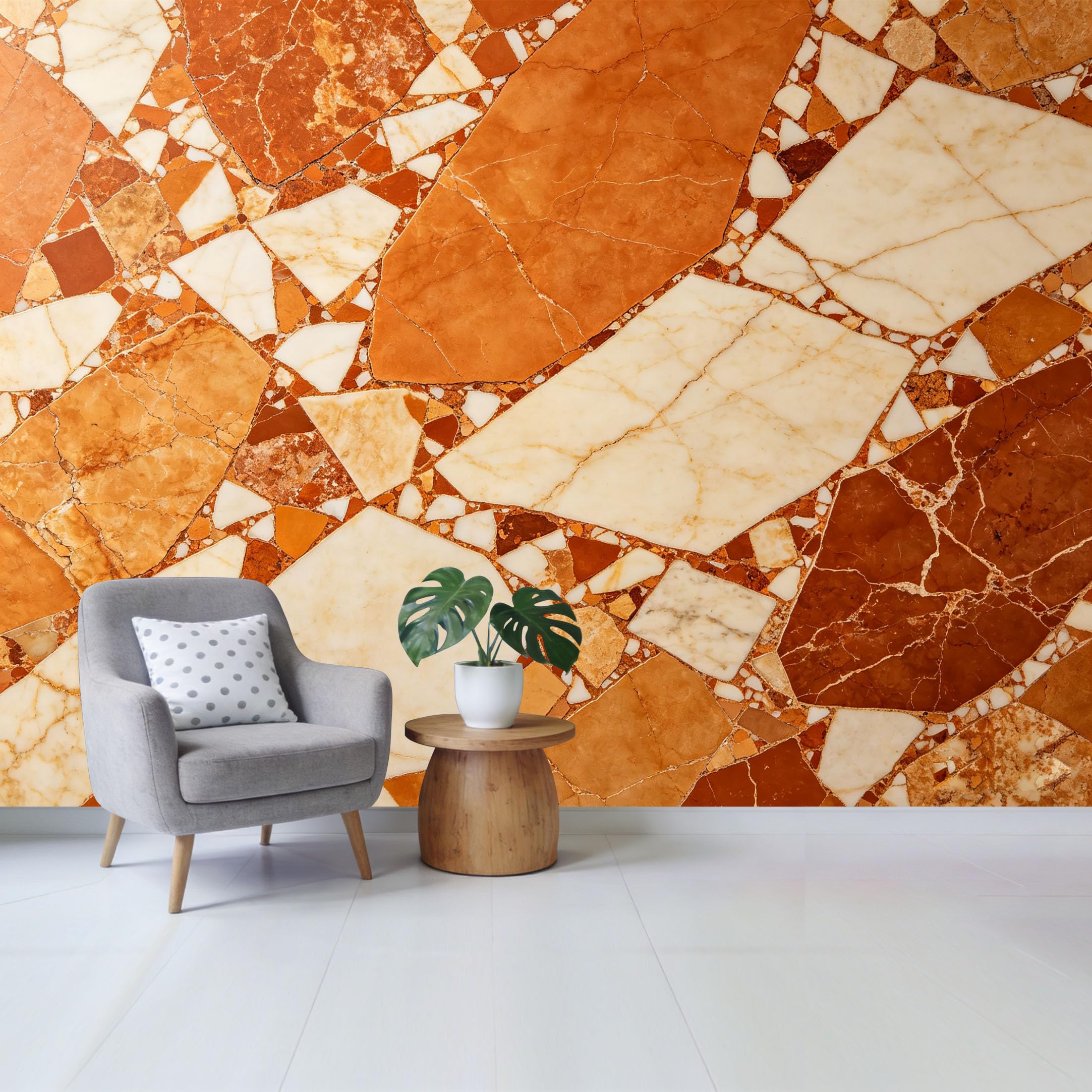 Qzlithotic Yq2605250385 Custom Size Wall Mural Earthy Brown Terrazzo Stone Pattern Abstract Textured Selfadhesive Wall Fabric Removable Wallpaper For Home Office Decor