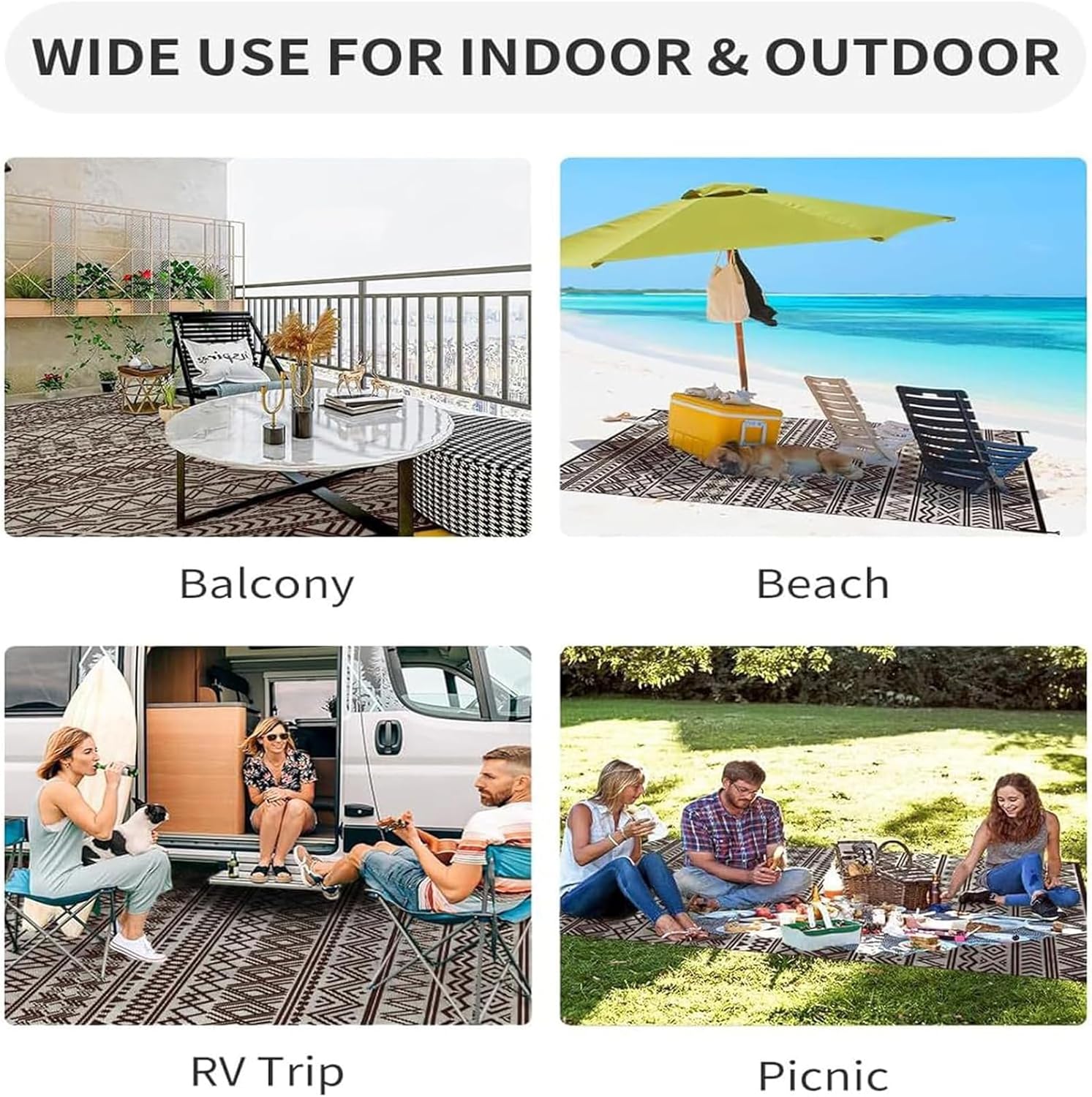 Patio Door Rugs Outdoor Indoor, 5x7 Indoor Outdoor Area Rug Geometric Designs, Outdoor Deck Carpet for Under Patio Table Non Slip Outdoor Rugs Foldable for Garden, Balcony, RV, Camping