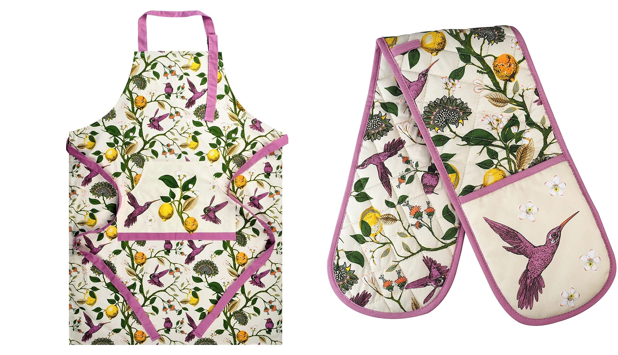Sixsigma Sports Unisex Hummingbirds Apron And Double Oven Gloves Set Cooking Chefs Apron With Double Oven Gloves - Quick Dry Kitchen Cotton Aprons For Cooking, Baking & Bbq Grill - Perfect Mothers Day Gifts For Baking Lovers (Hummingbirds)