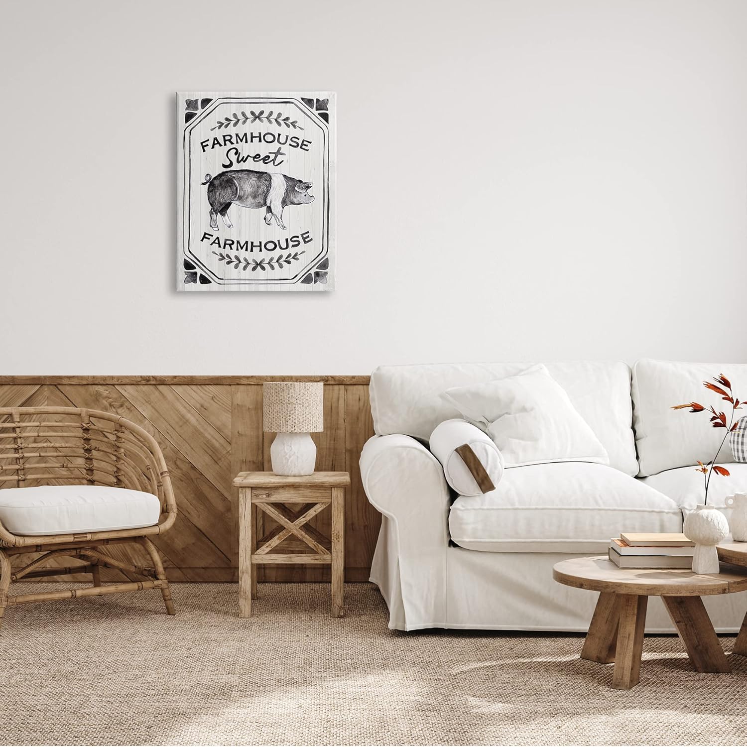 Stupell Industries Sweet Farmhouse Sign Vintage Farm Pig Illustration Canvas Wall Art, 24 x 30, Grey