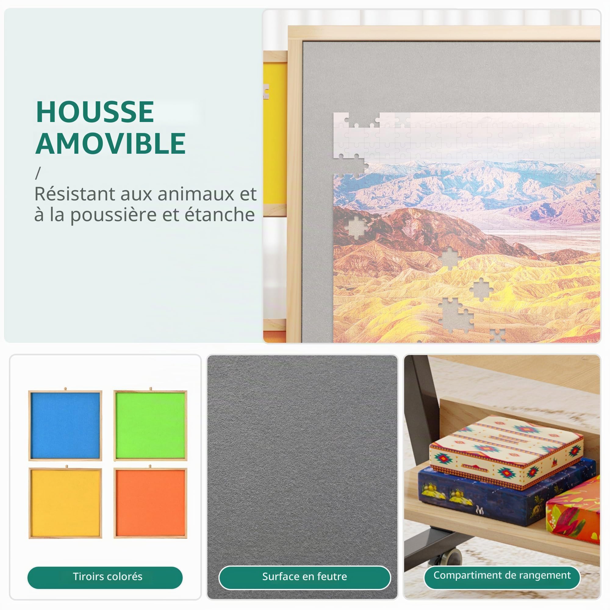 YITAHOME Table de Puzzle de 1500 pièces avec 4 tiroirs, Planche de Puzzle inclinable réglable avec Angle d'inclinaison et réglage de la Hauteur, Tables de Puzzle Pliables Portables avec Couvercle et