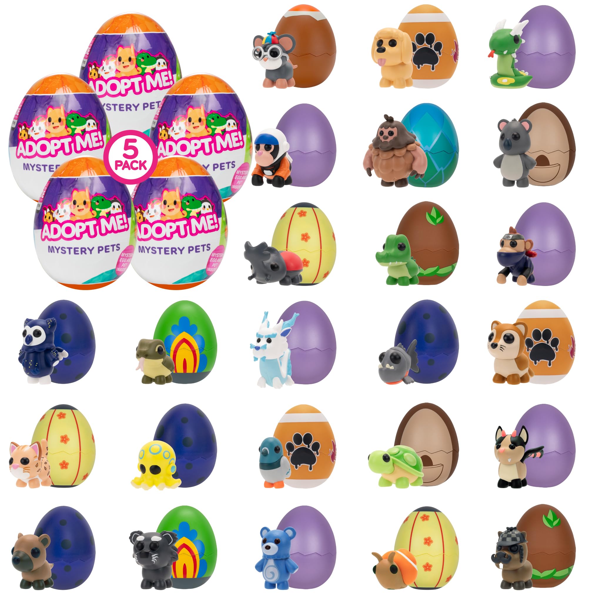 Adopt Me! Mystery Pets Blind Box Egg Assorted 5-Pack - Series 4 - Exclusive Virtual Item Game Code - Collectible Mini Animal Toy Figure, Styles May Vary - Gift for Kids, Girls & Boys - 6+