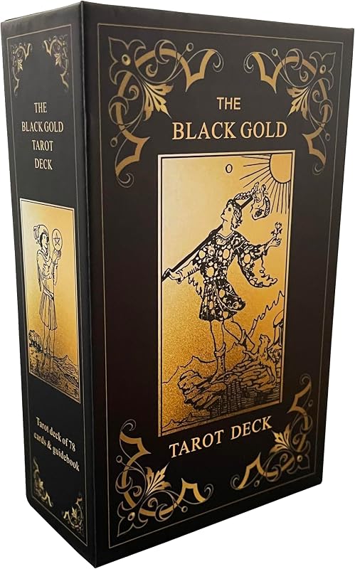 Black Gold Tarot Cards Set, Beginner's Tarot Cards with Meanings, Gold Gilded Edges Deck with Guide Book