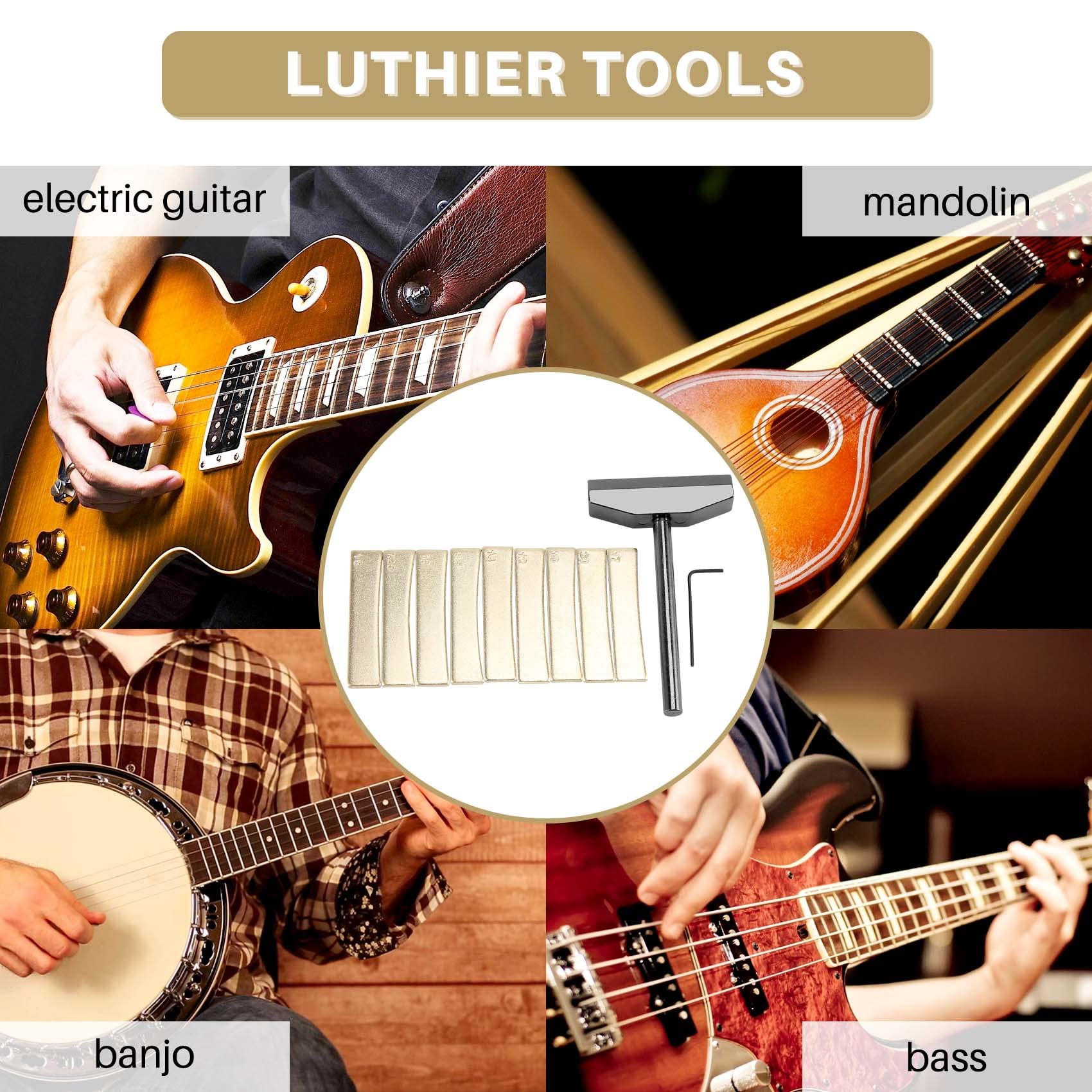 Gitarrenbauer Set Gitarren Bund Presse Netz Brett Press Werkzeug + 9-Teilige Messing Radian Bund EinsäTze mit Dem Sechskantschlüssel