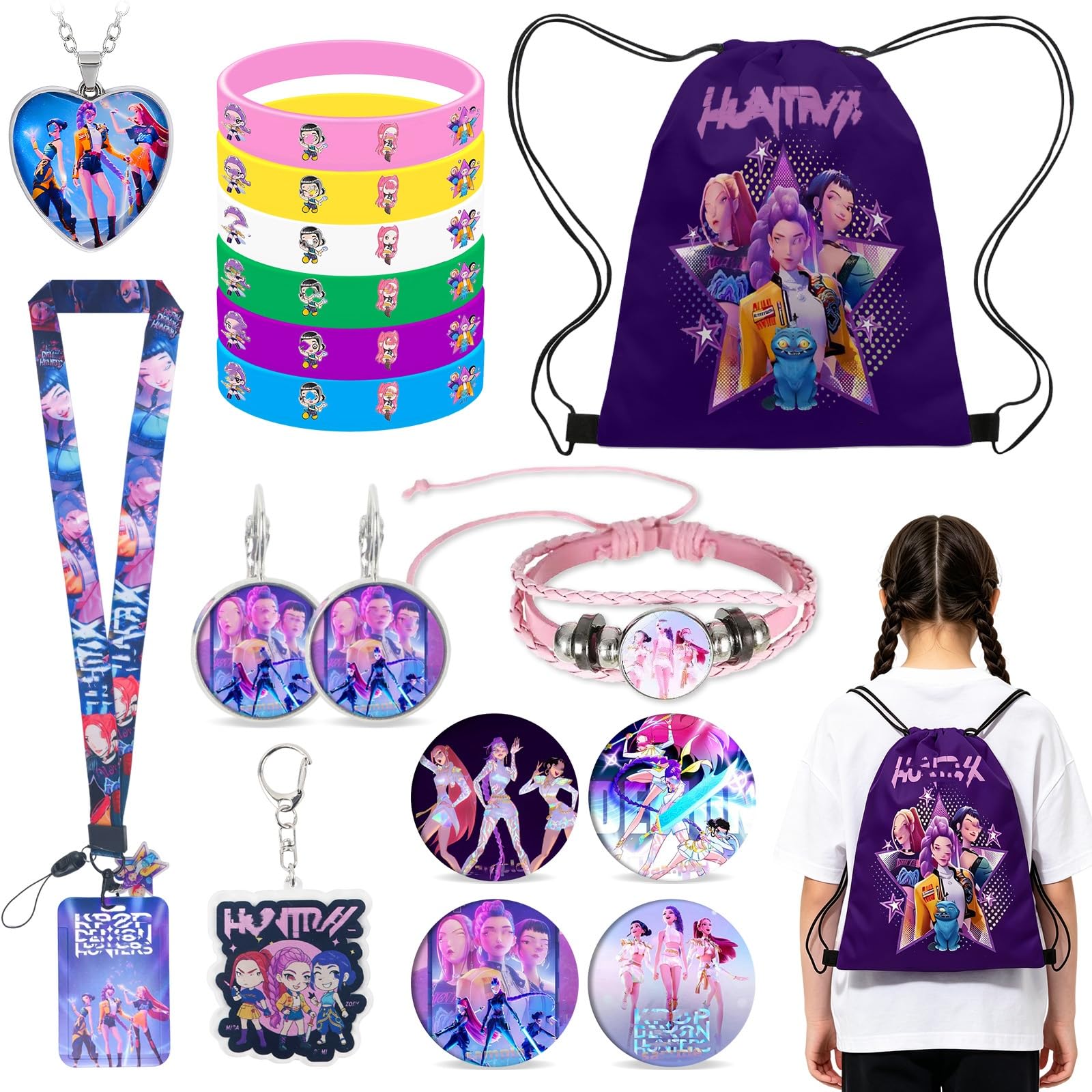 Theme Kid Party Bag Fillers Anime Birthday Bags Fillers for Girls & Boys, Birthday Supplies with Bags Favours Anime Supplies Bracelets Backpack Keychain Badges