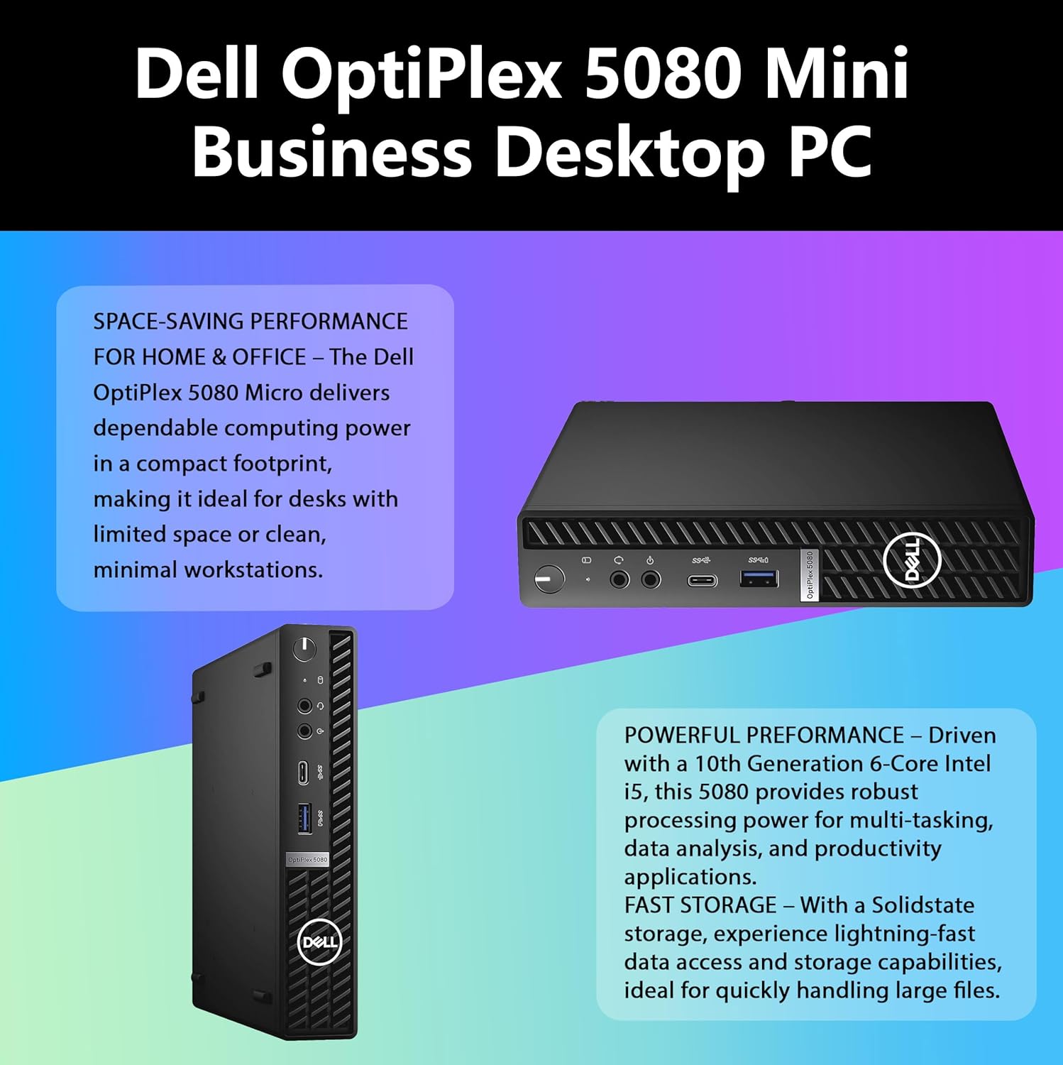 Dell OptiPlex 5080 Mini Business Desktop PC, Intel Core i5-10500, 16GB RAM, 512GB SSD, WiFi, Mouse, Keyboard, Windows 11 Pro (Renewed)