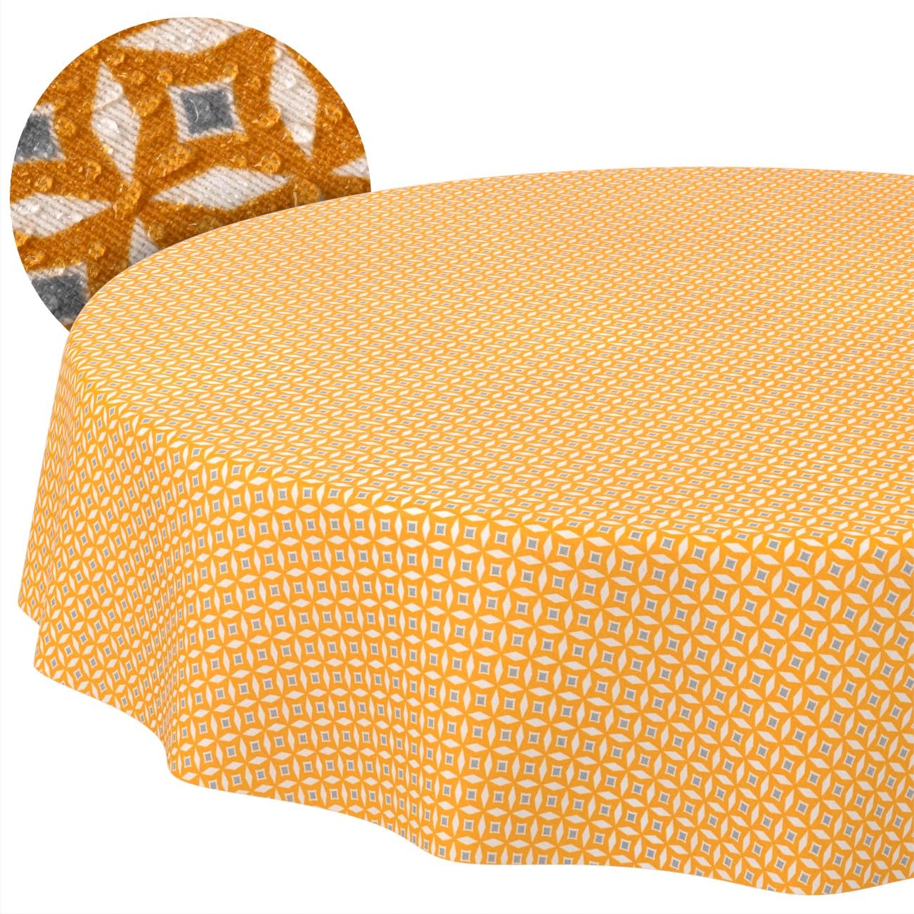 Nappe de table ronde 140 cm lavable Maya effet lotus intérieur extérieur